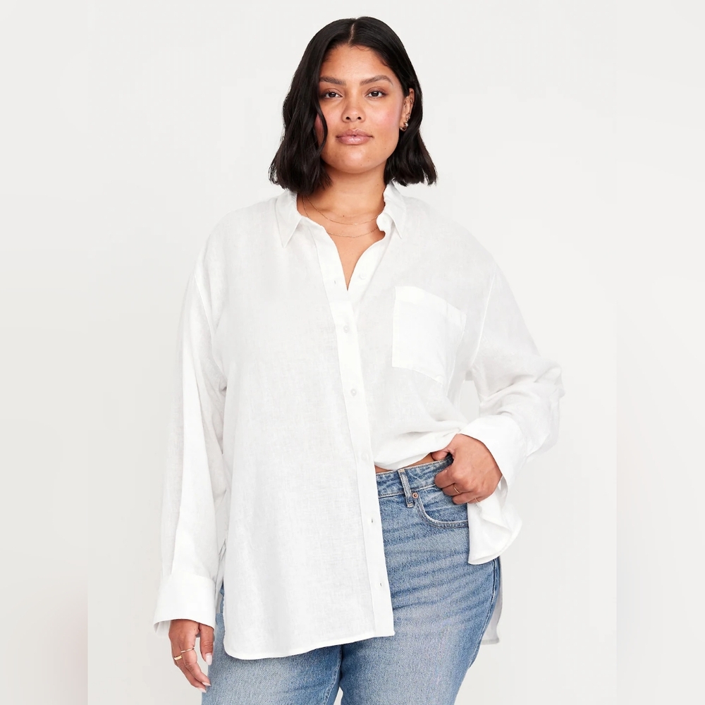 NWT - Linen Blend Old Navy Oversized White Button Down Shirt - Size Tall XXL